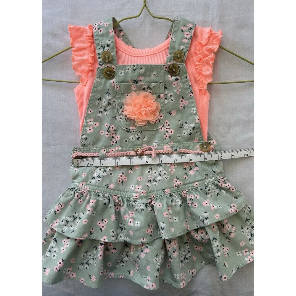 Little Lass Baby Girl 2pc Floral Overall Jumper Dress&Ribbed Bodysuit Set NWOT